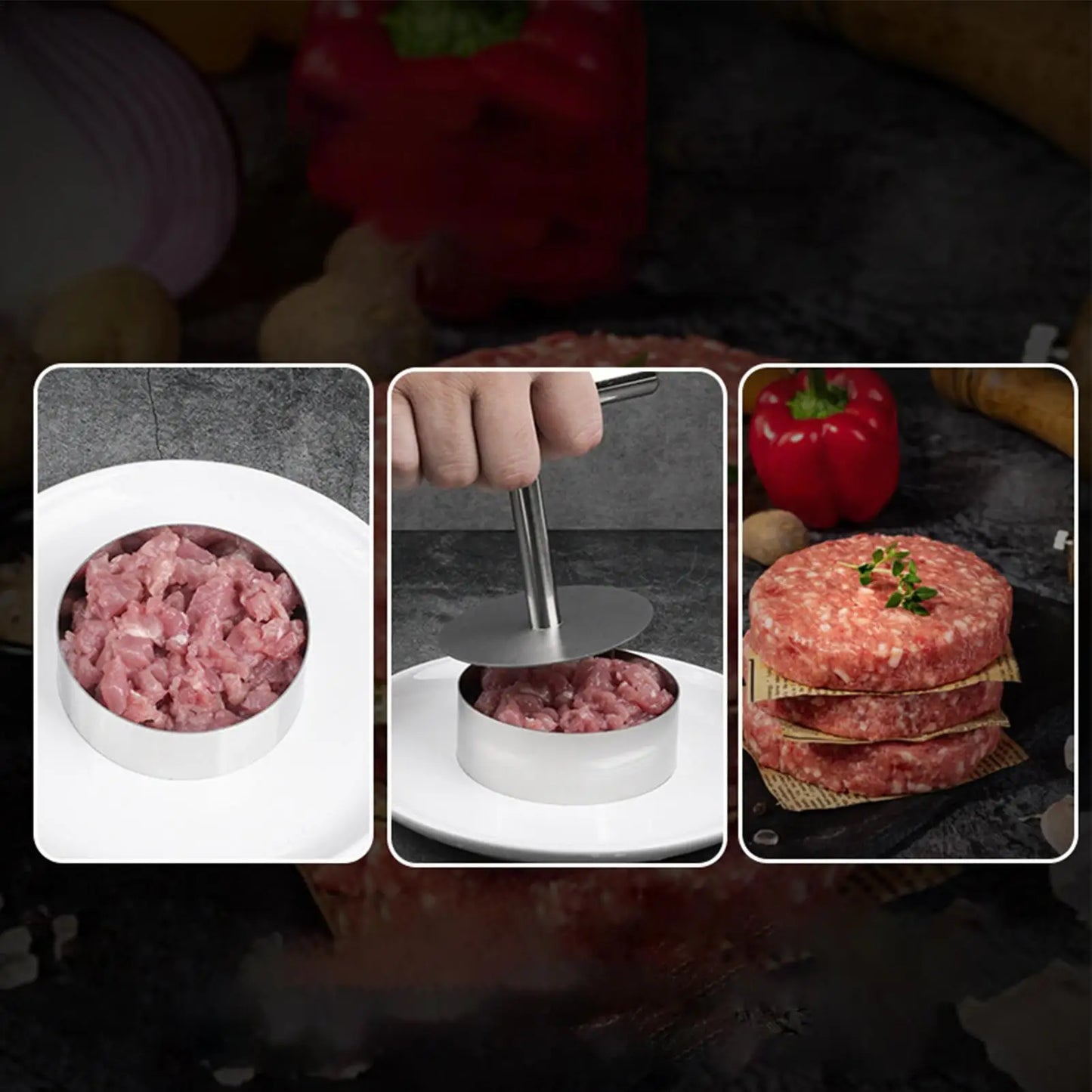 Stainless Steel Hamburger Press & Non-Stick Patty Maker