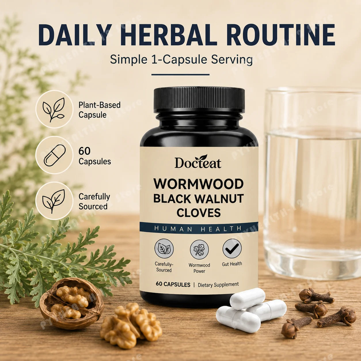 Wormwood Black Walnut Cloves Capsules 60ct – Herbal Digestive Herbal Supplement Capsules Peaceful Pleasures Health and Wellness