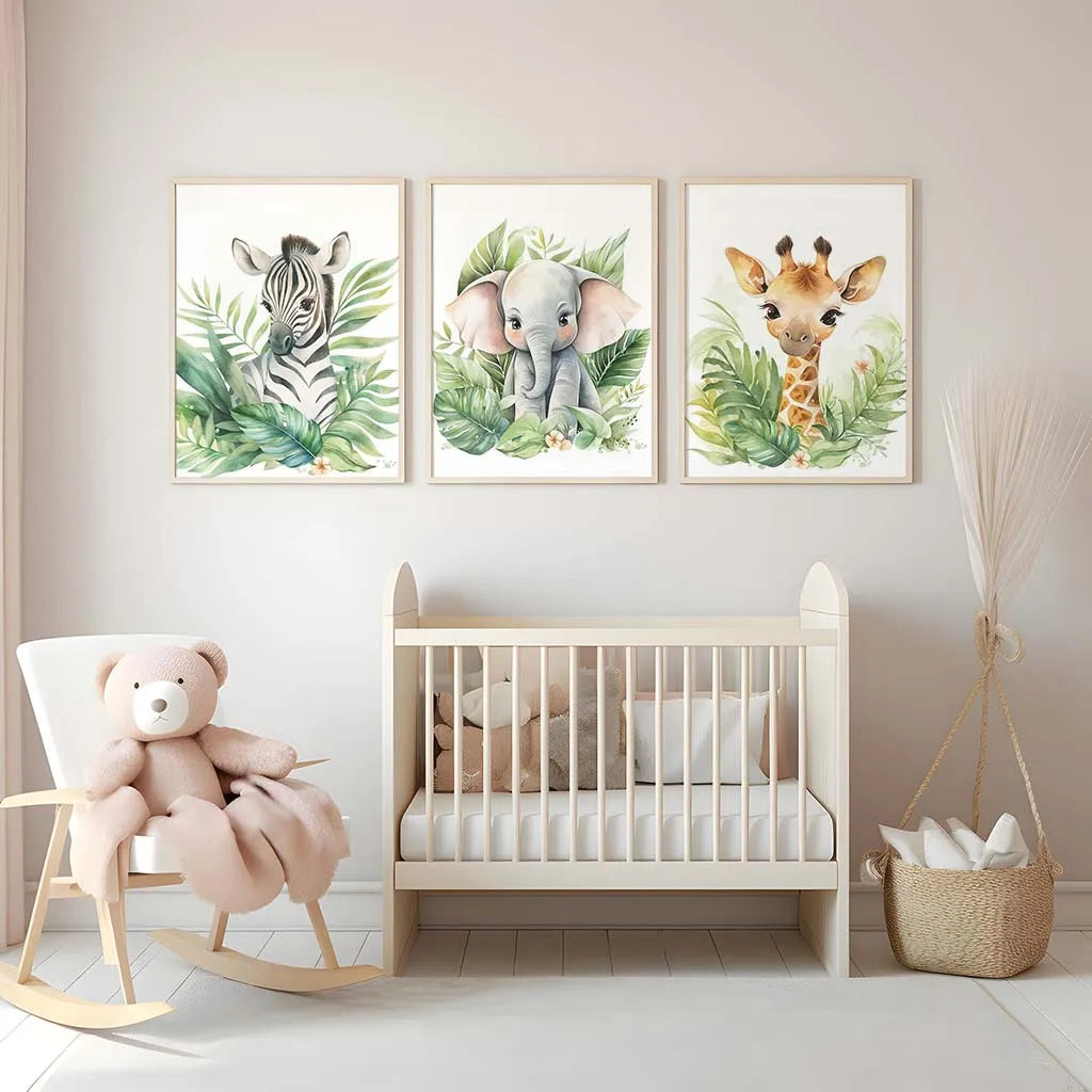 Safari Animal Canvas Wall Art | Nursery Giraffe Elephant Zebra Print Nursery Canvas Print Peaceful Pleasures Health and Wellness