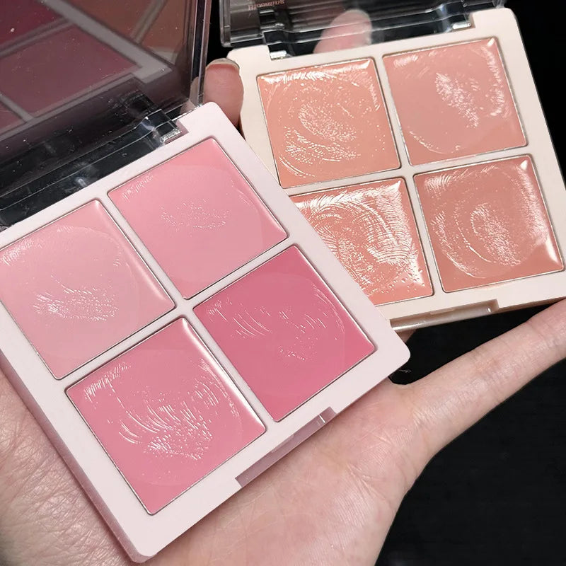 DIKALU 4-Color Cream Blush Palette – Pink Peach Natural Glow