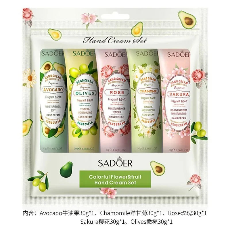 SADOER 5-Piece Fruit Plant Hand Cream Set – Moisturizing Gift