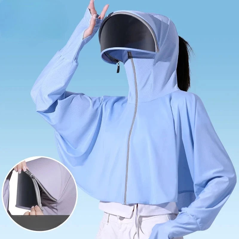 Women's UV Protection Ice Silk Jacket with Face Mask & Neck Gaiter