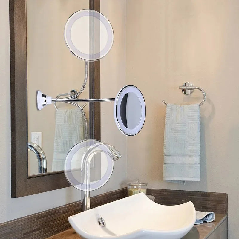 Flexible Gooseneck Makeup Mirror with LED Light 10X Magnifying Mirror Suction Cup Bright Diffused Light and 360 Degree Swivel Peaceful Pleasures Health and Wellness