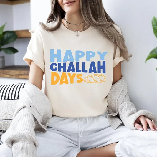 Happy Challah Days Shirt Challah Bread Tee Rosh Hashanah Jewish Holiday Decor Star of David Unisex Tee Shabbat New Year Gift Peaceful Pleasures Health and Wellness