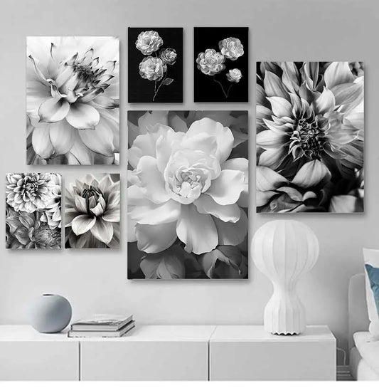 Black & White Floral Canvas Wall Art | Nordic Abstract Poster Canvas Wall Art Peaceful Pleasures Health and Wellness