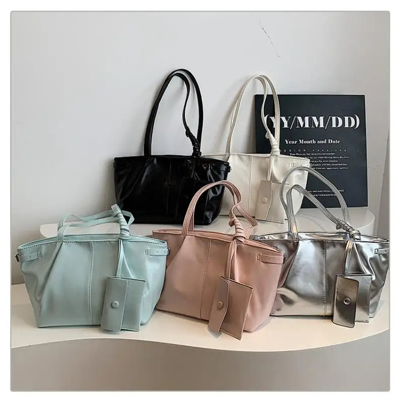 Korean Large Tote Bag with Coin Purse – PU Leather Shoulder Bag
