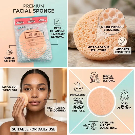Seaweed Cellulose Facial Cleansing Sponge Puff – 2 Pack Facial Cleansing Sponge Oasis Select