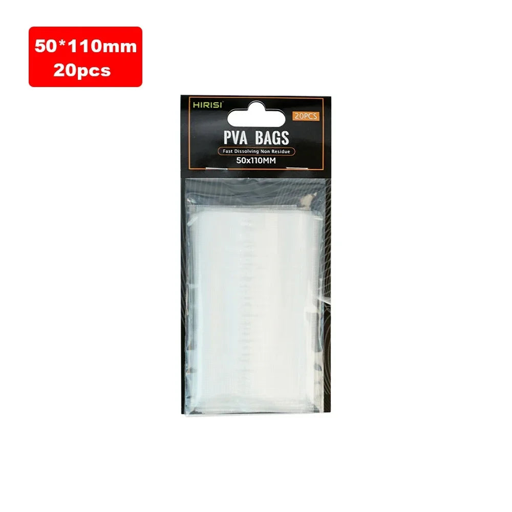 Hirisi 20Pcs Quick Dissolve PVA Fishing Bait Bags, 3 Sizes 60*130/85*140/70*200 Eco Water Soluble Carp Tackle Accessories Peaceful Pleasures Health and Wellness DY01-50x110