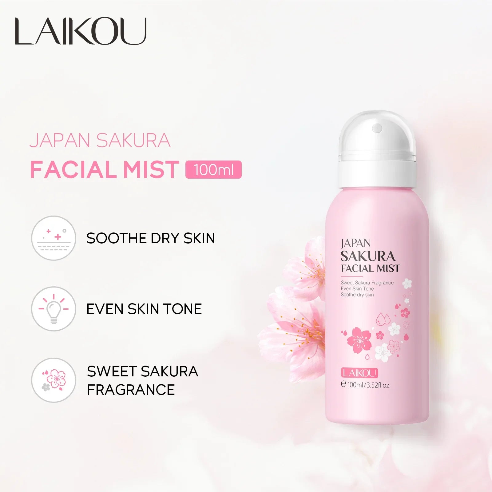 LAIKOU Sakura Facial Mist Brightening Spray Moisturizing Face Serum Brightening Toner Shrink Pores Oil Controlg Skincare 100ml Peaceful Pleasures Health and Wellness