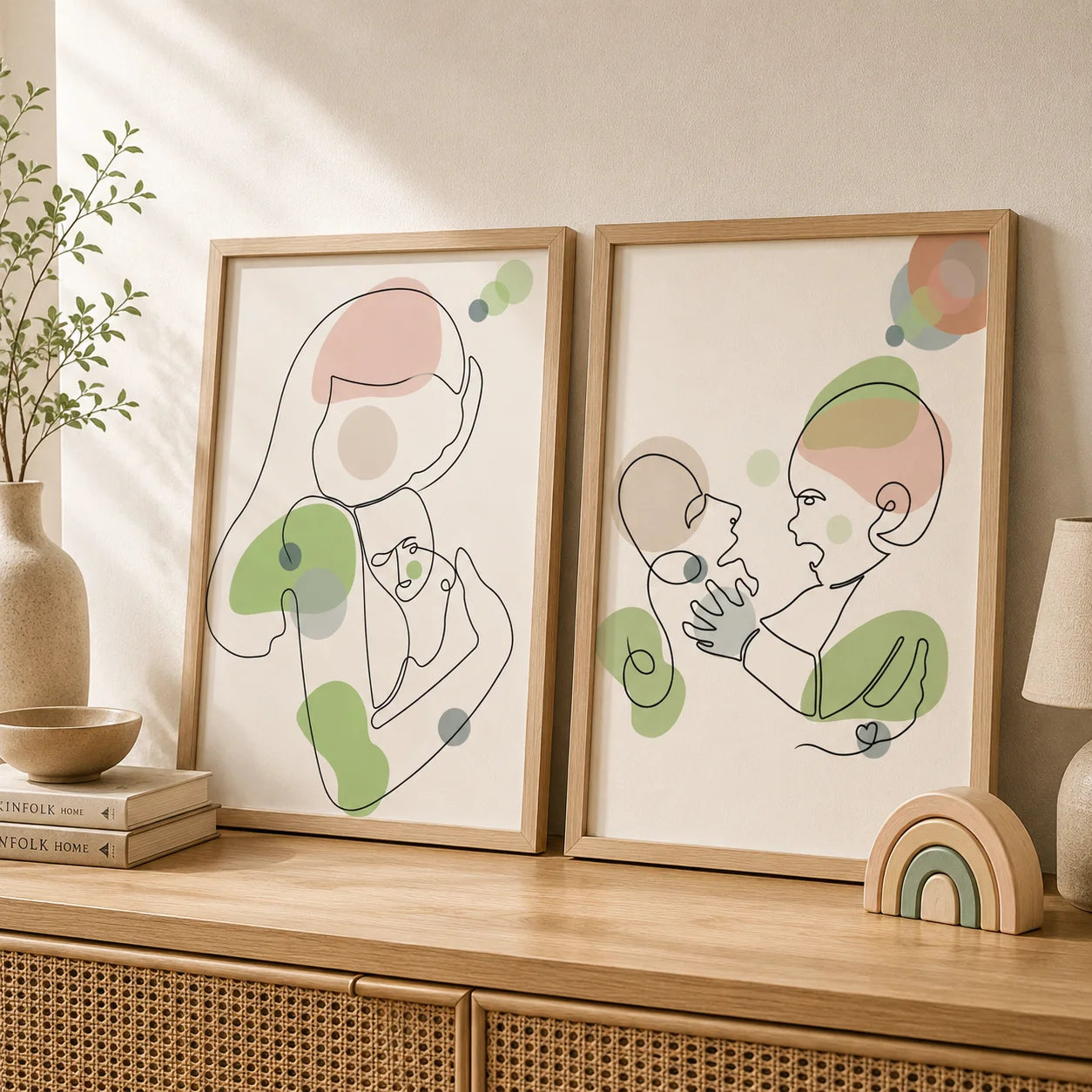 Mordern Abstract Line Wall Art, Minimalist Mother and Baby Canvas Painting, Mother Gift Poster Print For Room Bedroom Decor Peaceful Pleasures Health and Wellness