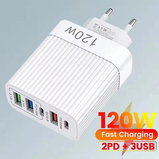 5-Port 120W USB-C PD Wall Charger – Fast Charge iPhone & Android USB-C Wall Charger Peaceful Pleasures Health and Wellness