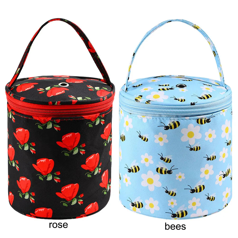 Oxford Yarn Holder Rose Pattern Yarn Storage Tote Bag with Handle Bucket Bag Short Perforated for Hooks Knitting Needles Peaceful Pleasures Health and Wellness