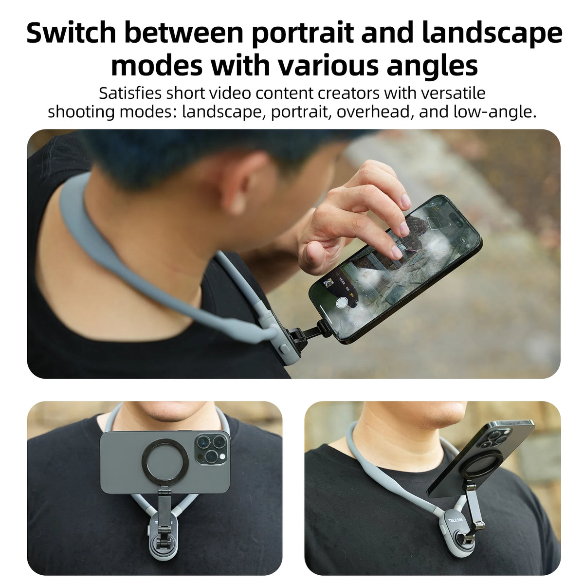 TELESIN Silicone Magnetic Quick Release Neck Mount Hold for IPhone 15 14 13 12 11 10 SAMSUNG HUAWEI XIAOMI Phone Accessories Peaceful Pleasures Health and Wellness