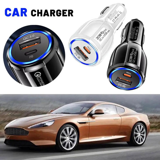 Dual-Port Car Charger QC5.0 & PD 30W Fast Charging Car Charger Oasis Select
