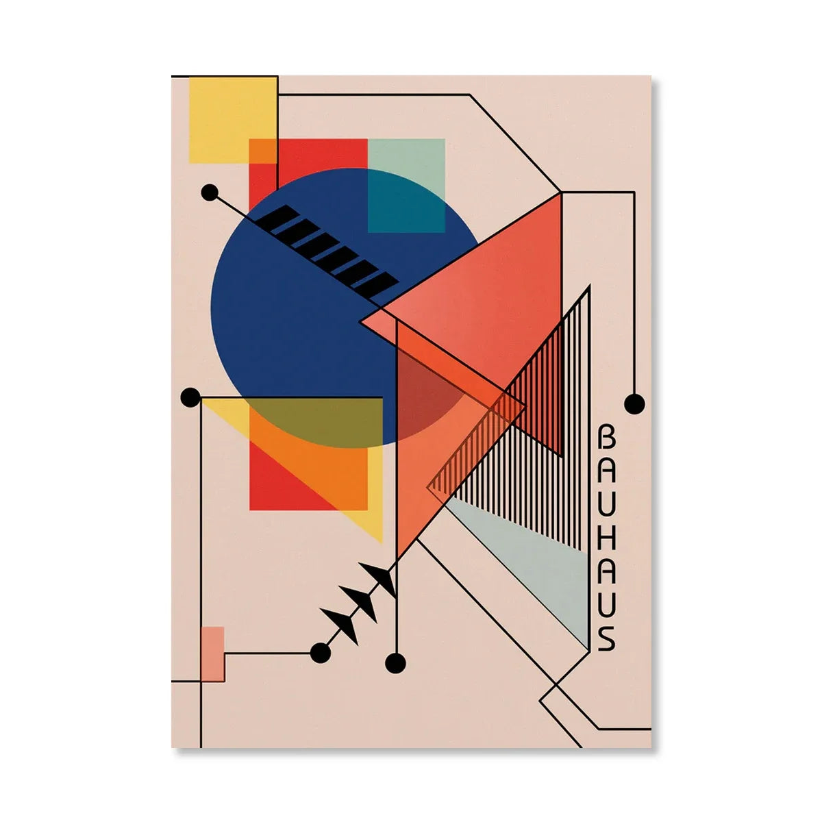 Abstract Orange Bauhaus Geometric Canvas Wall Art | Bicycle Print