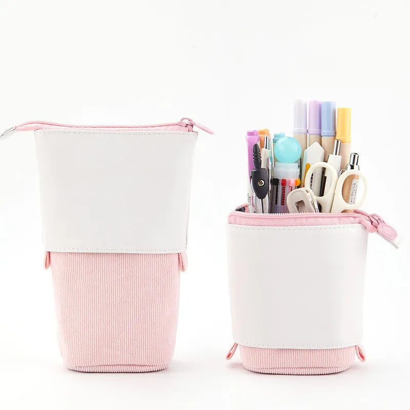 New Creative Retractable Pencil Case Kawaii DIY Printed Pen Case Large Capacity Pen Holder Office Stationery Storage Pencil Bag Peaceful Pleasures Health and Wellness PU corduroy pink China Mainland