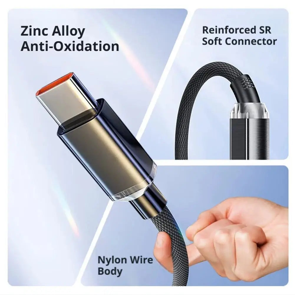 120W USB-A to USB-C Braided Fast Charging Cable – 6A Turbo Charge, 1m Peaceful Pleasures Health and Wellness