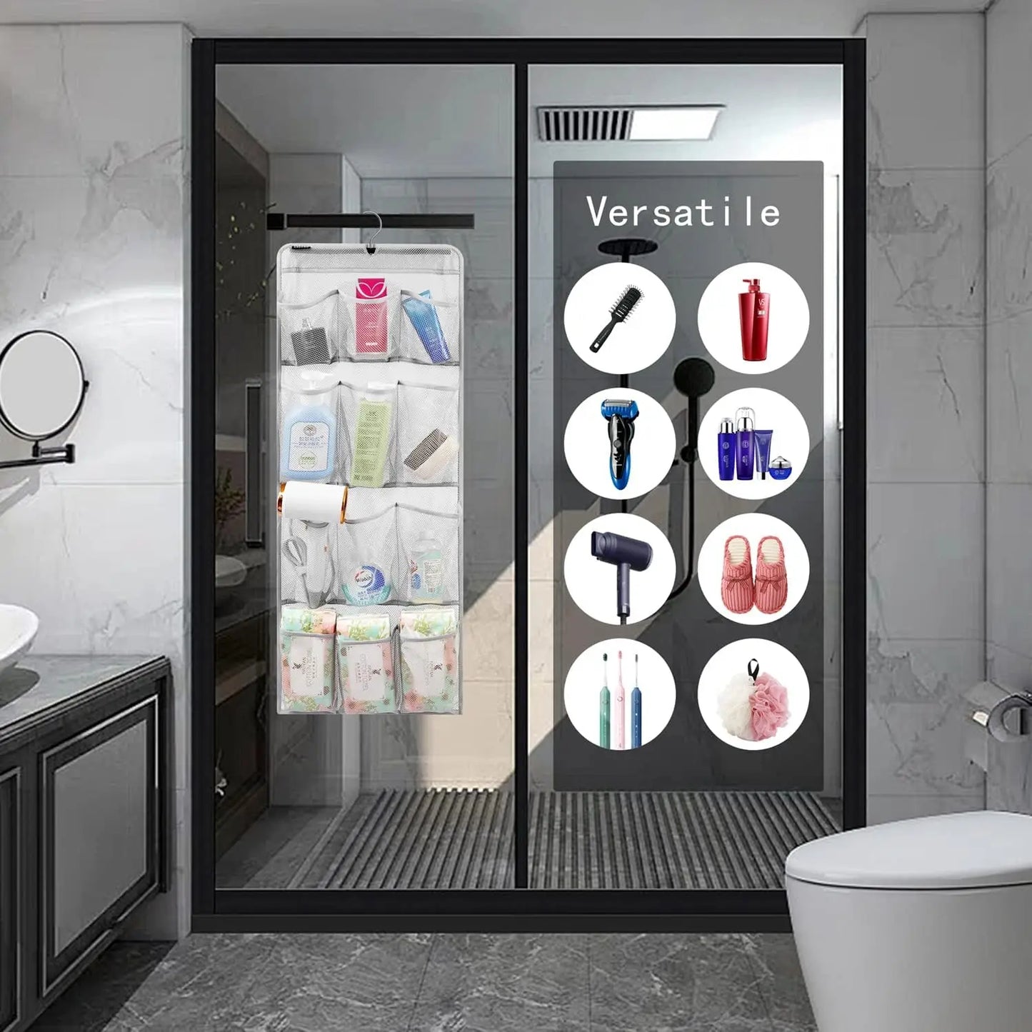 Quick-Dry Mesh Shower Organizer – 12 Pockets, 360° Rotating Hanger Peaceful Pleasures Health and Wellness