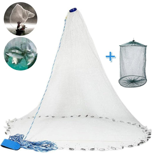 Fishing Cast Net Easy Hand Throw 3/4/5/6/7/8/9/10ft Radius Fishing Bait Net Nylon Mesh Casting Nets with Sinker Fishing Equipmen Peaceful Pleasures Health and Wellness