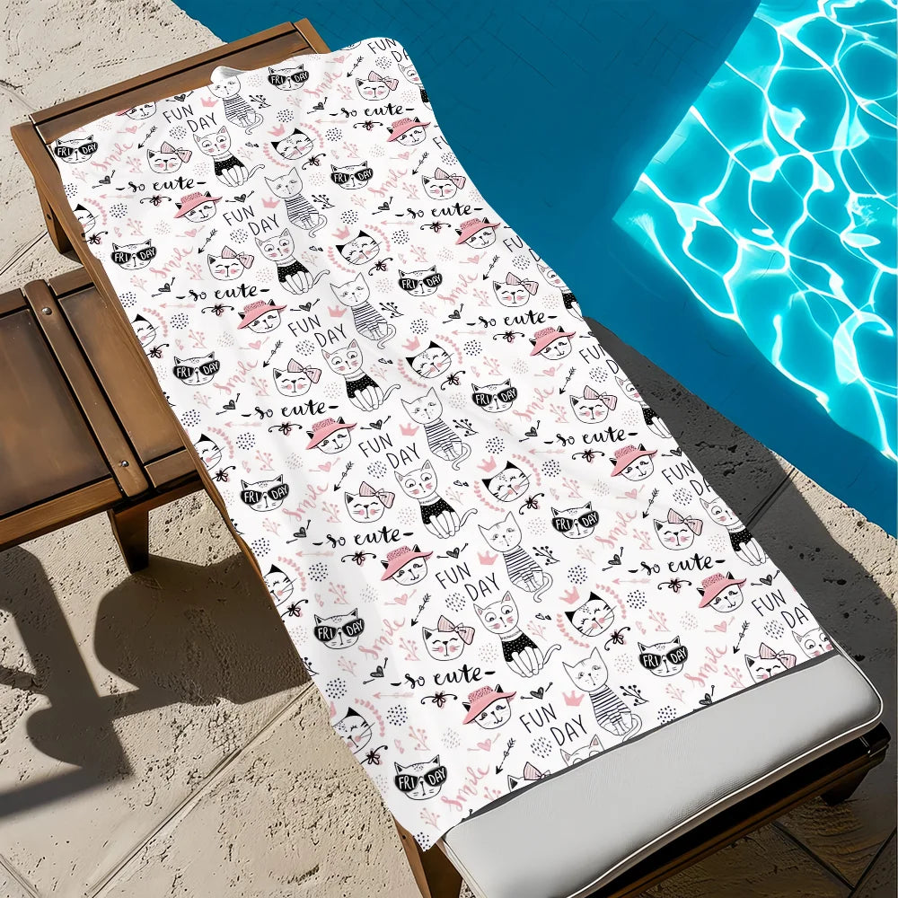 Funny Cartoon Cat Quick-Dry Beach Towel | Soft Pool & Travel Towel Beach Towel Peaceful Pleasures Health and Wellness z4 STJ150x200CM