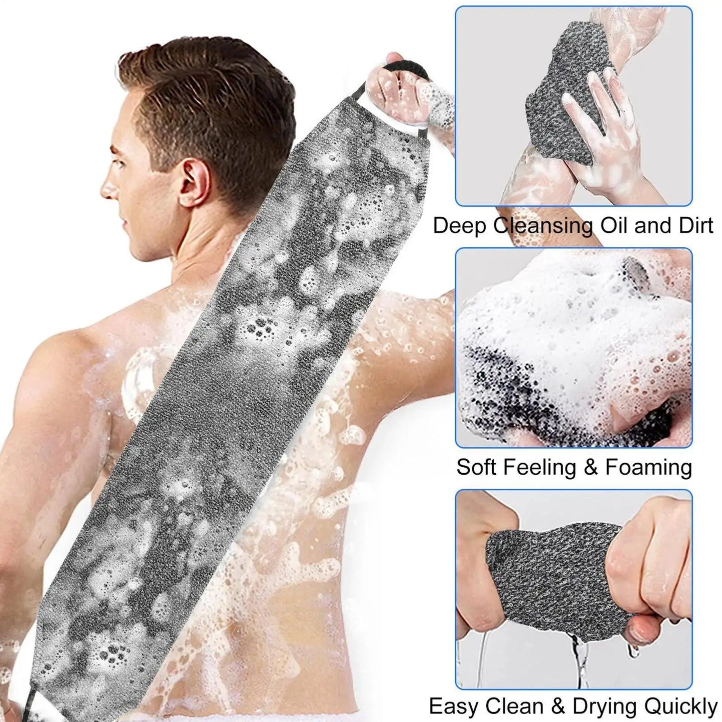 Exfoliating Bath Scrub Towel – Long Handle Back Scrubber