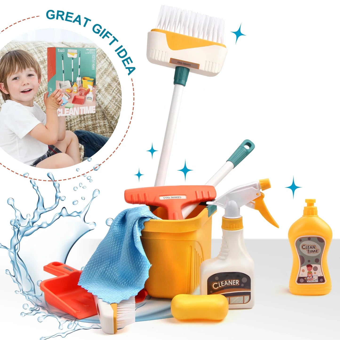Kids Housework Supplies Cleaning Broom Dustpan Bucket Mop Play House