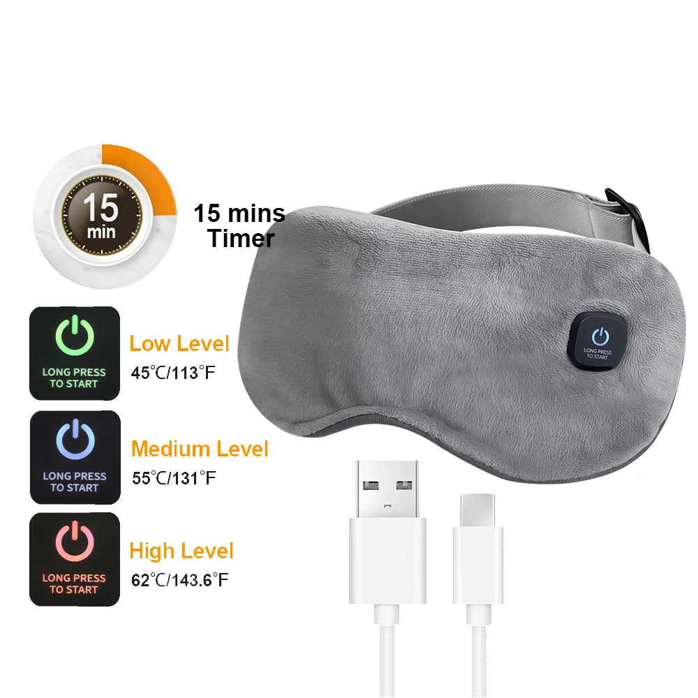USB Charging Heated Eyemask Vibration Massage for Dry Eyes Relieve Eye Fatigue Warmth Sleep Shading Office Home Travel Eye Mask Peaceful Pleasures Health and Wellness TYPE 2