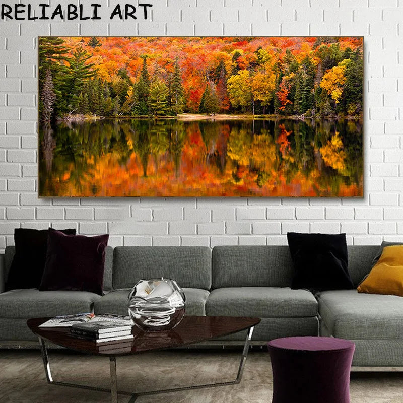 Autumn Tree Mountain Waterfall Landscape Canvas Painting Wall Art Pictures Poster and Prints for Living Room Home Decor No Frame Peaceful Pleasures Health and Wellness x autumn 8281 40x80cm