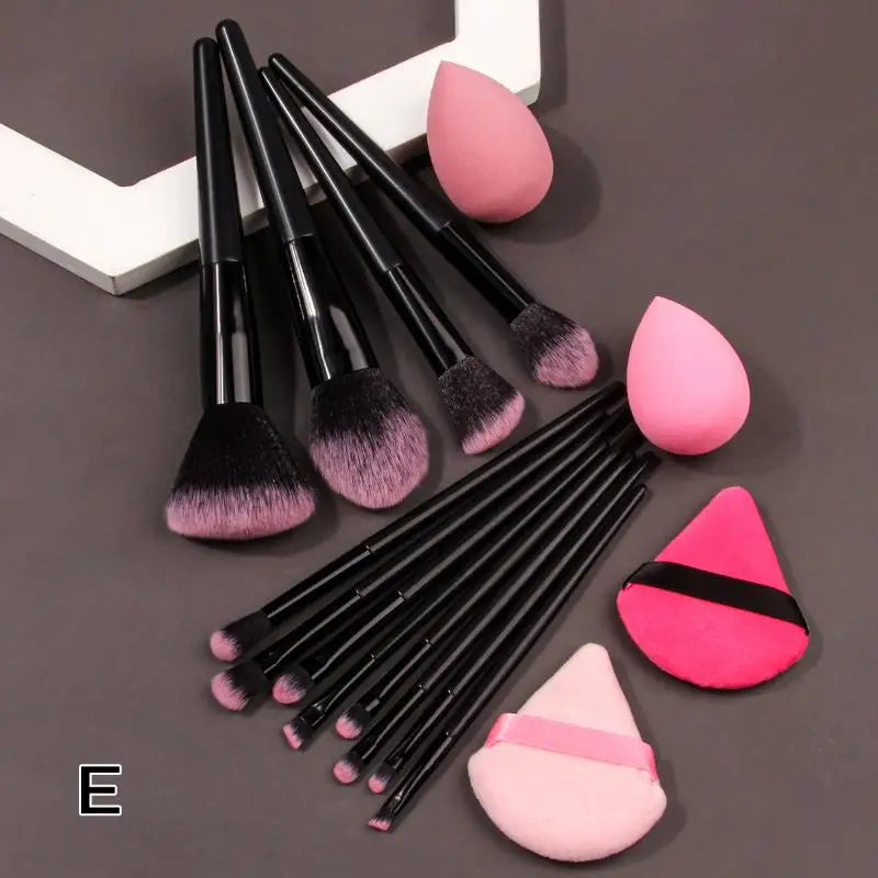 12Pcs Professional Makeup Brush Set Soft Synthetic Hair Brushes With Powder Puff For Foundation Powder Eyeshadow Travel Tools Peaceful Pleasures Health and Wellness Black E