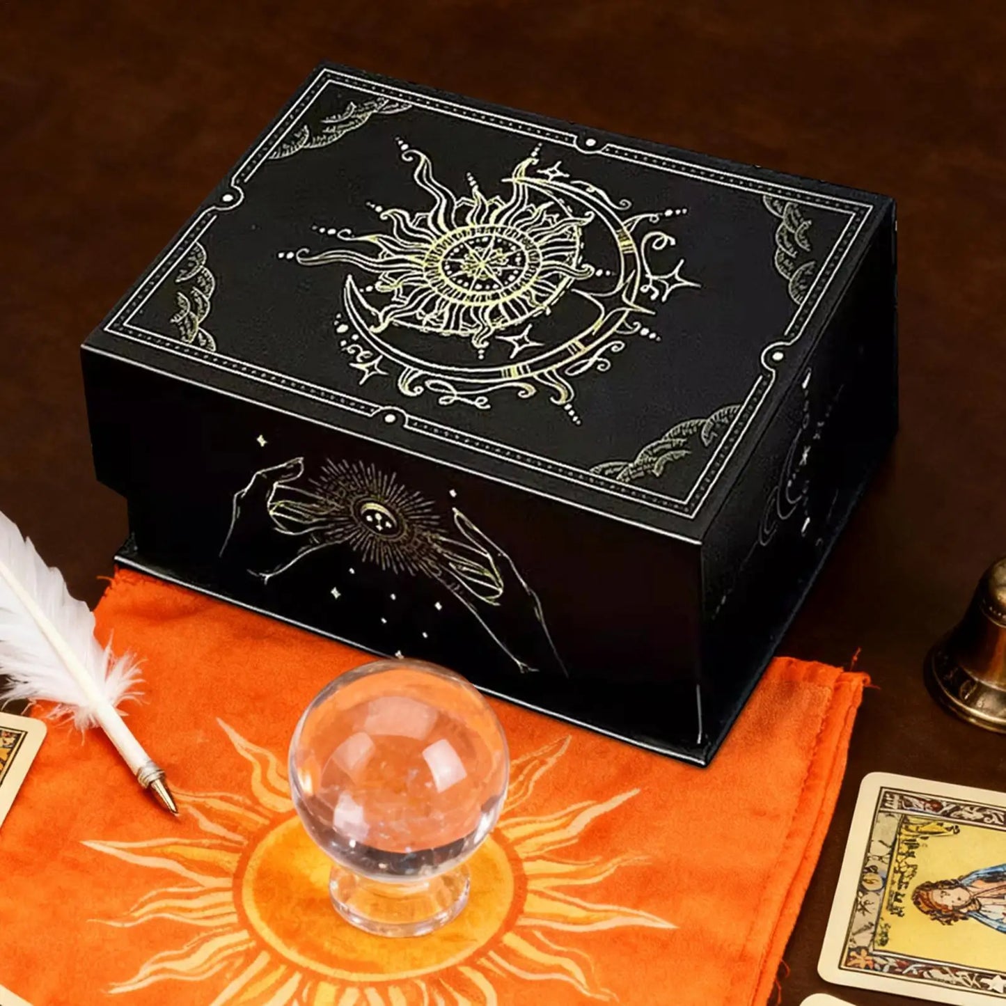 Magnetic Lid Tarot Card Box, Portable Lightweight Storage Organizer for Oracle/Playing Cards, Jewelry Keepsakes, Home Display Peaceful Pleasures Health and Wellness
