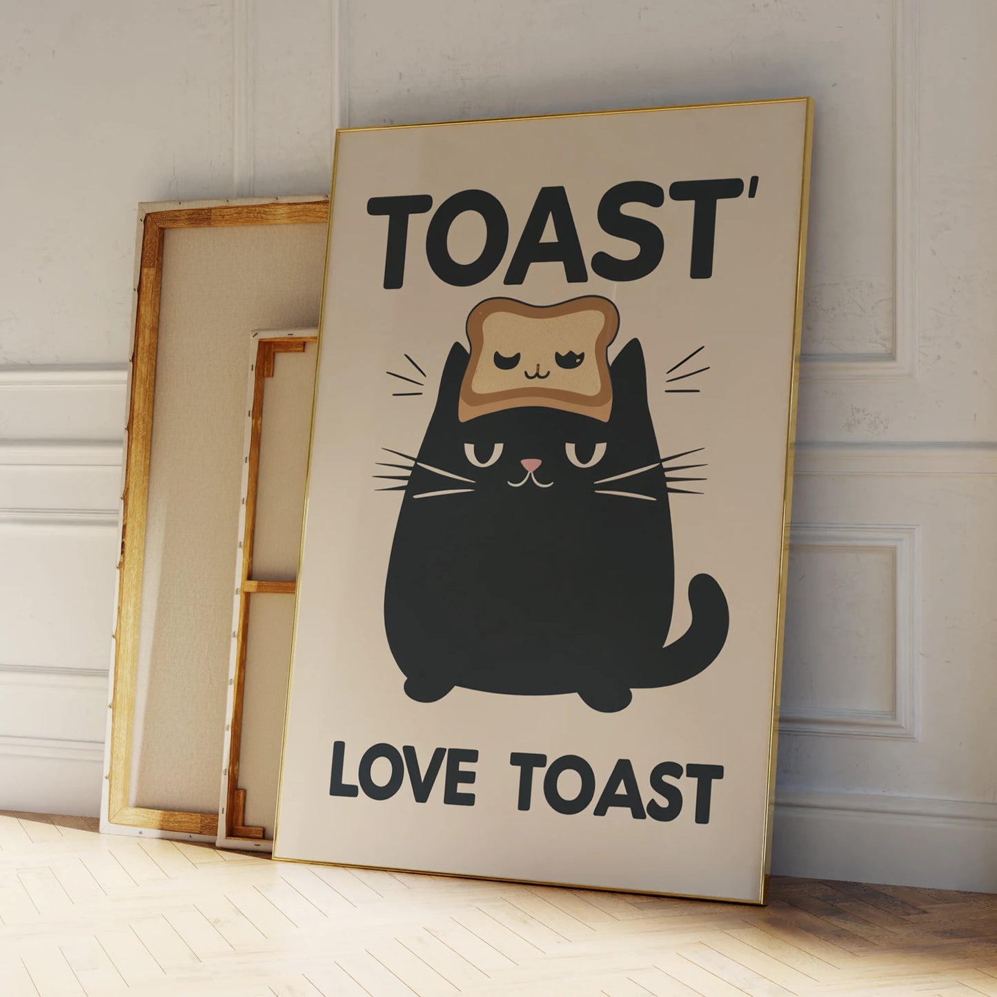Black Cat Breakfast Toast Canvas Wall Art Print | Home Decor