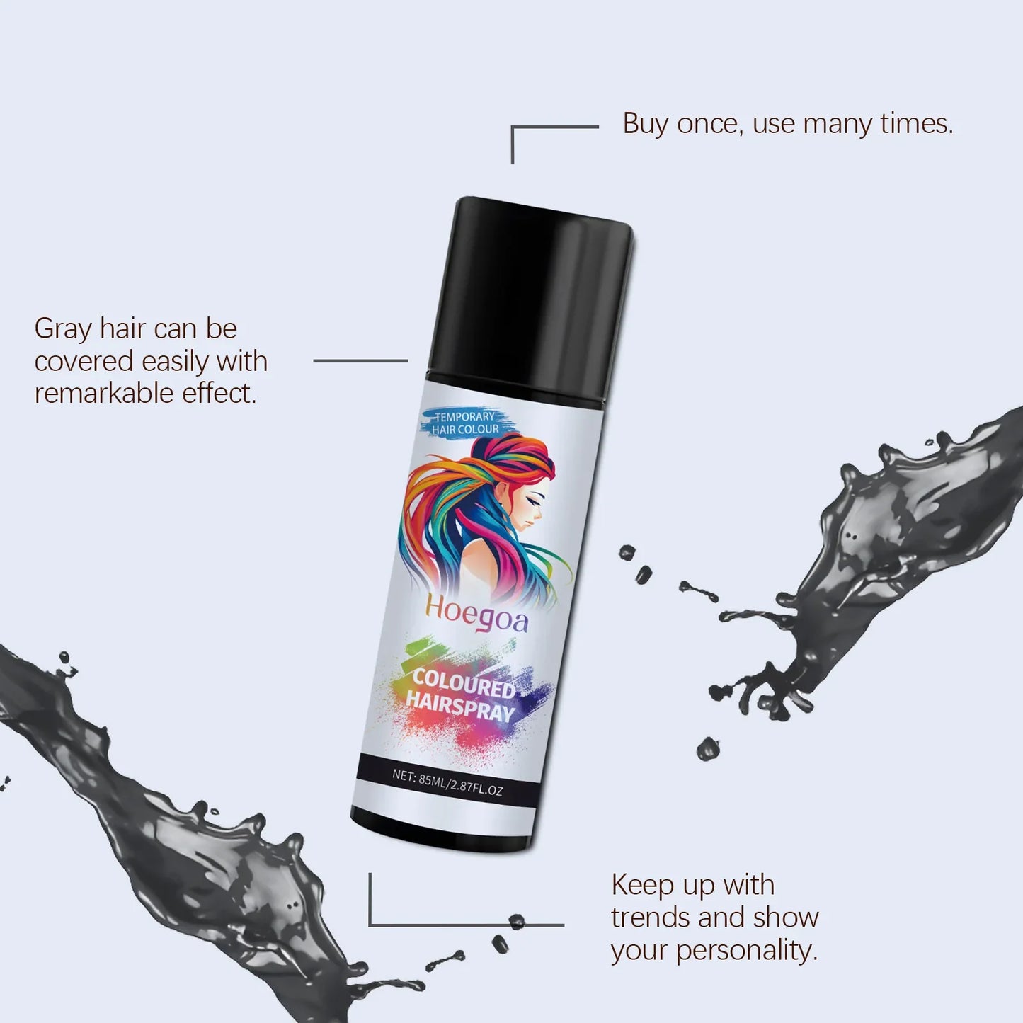 HOEGOA Temporary Black Hair Dye Spray – Cover Grey Hair