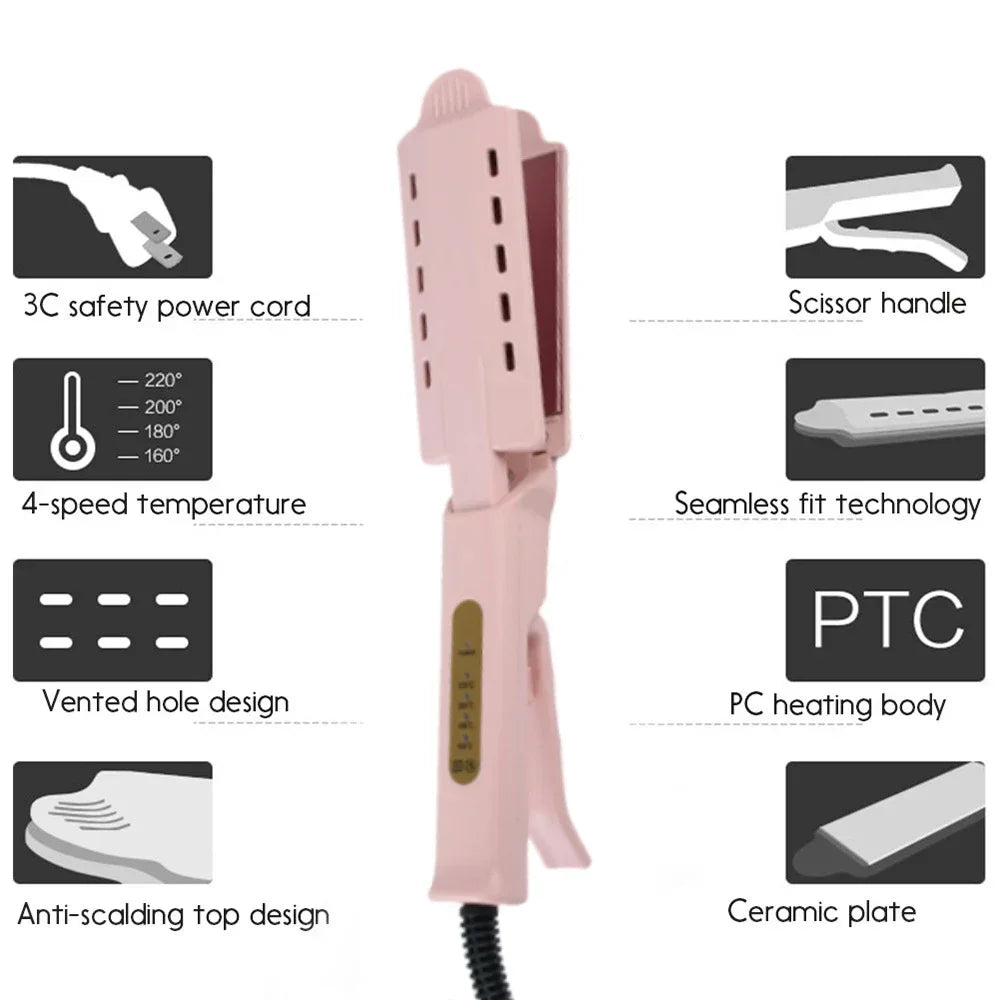 Pink Hair Straightener Four-gear Temperature Adjustment Ceramic Tourmaline Ionic Flat Iron Hair Straightener Women Widen Panel Peaceful Pleasures Health and Wellness