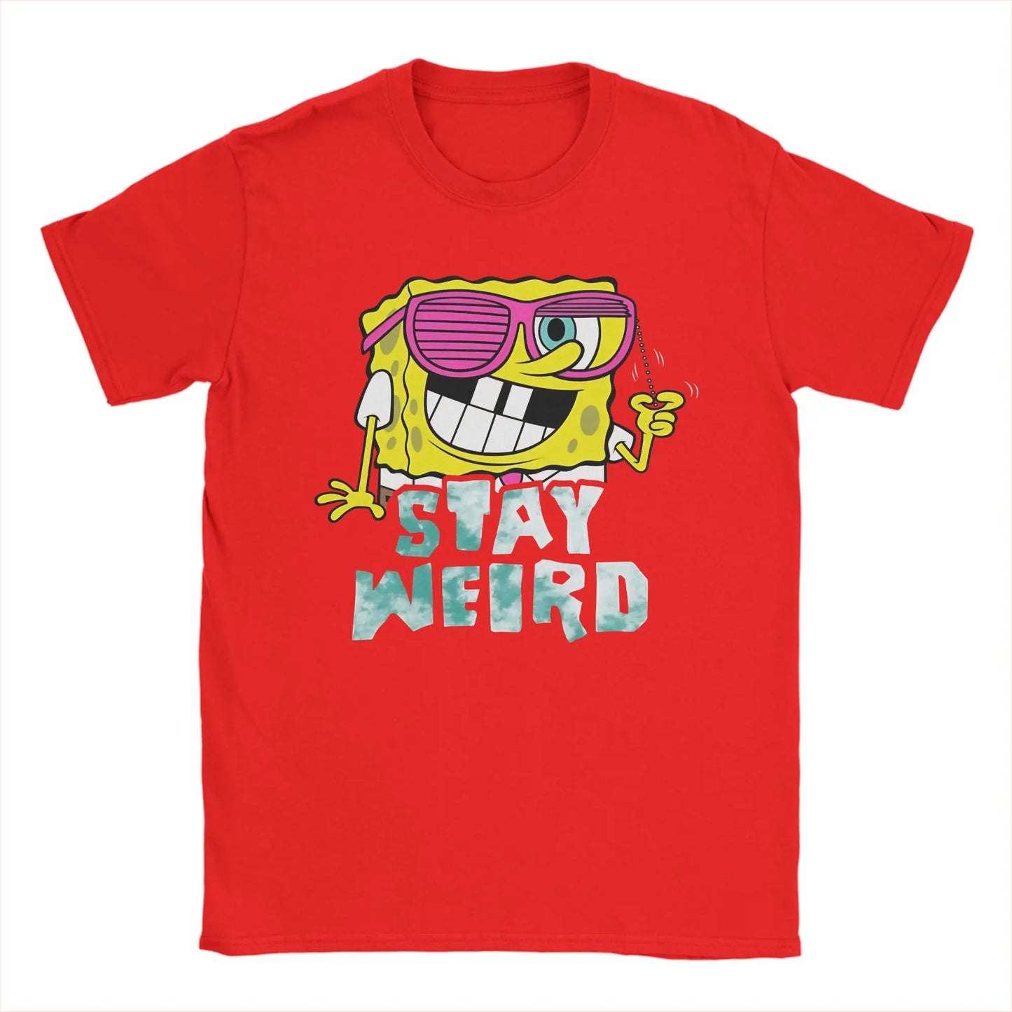 S-Spongebobs T Shirt Summer Stay Weird Pure Cotton T Shirts For Men Popular Casual Tshirt Short Sleeve Awesome Top Tees Peaceful Pleasures Health and Wellness Red 4XL