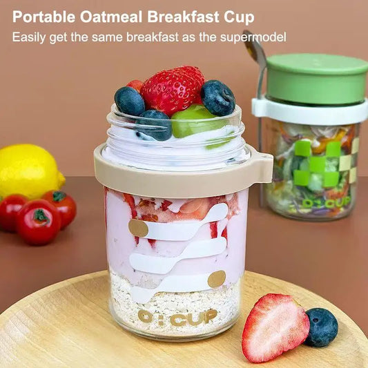 400ml Glass Overnight Oat Cup with Lid & Spoon | Breakfast Jar Glass Breakfast Jar Oasis Select