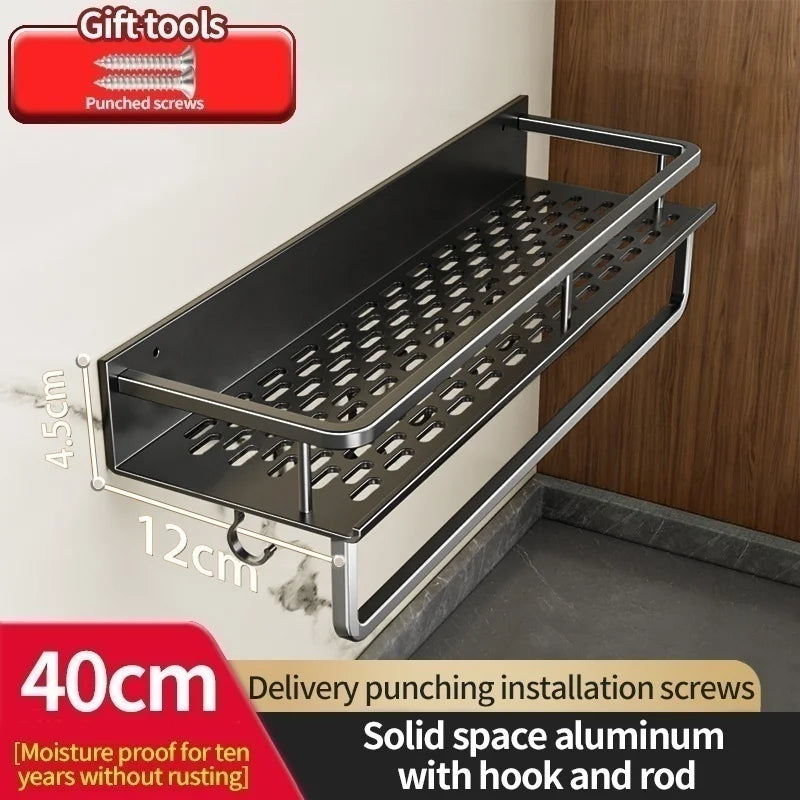 Aluminum Wall-Mounted Shelf | Spice & Bathroom Organizer Rack