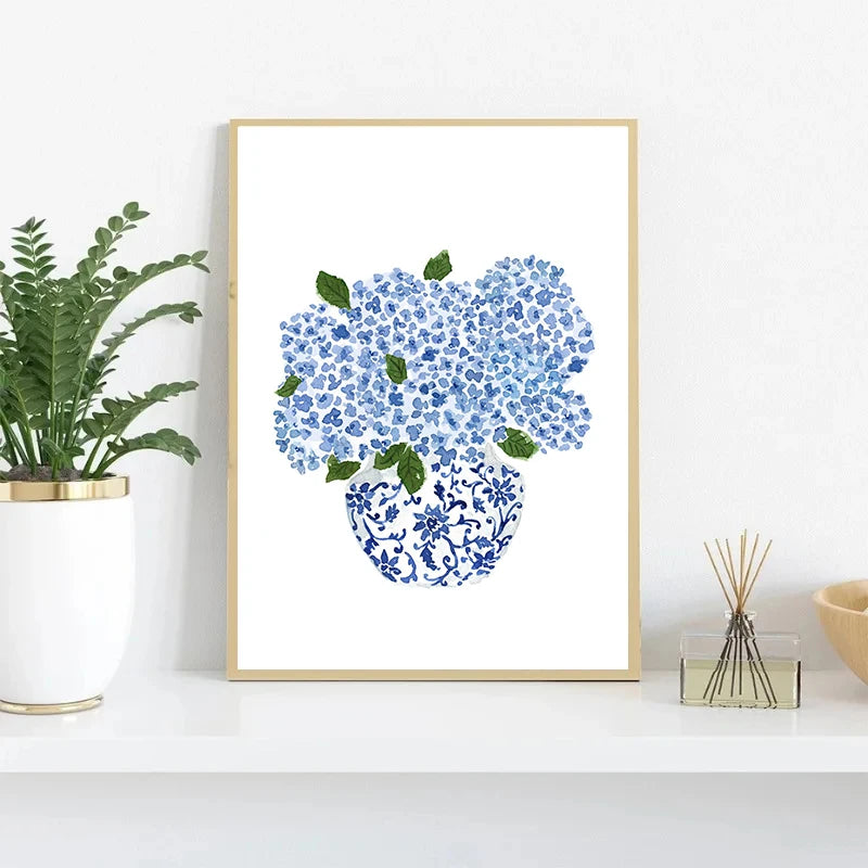 Watercolor Blue & White Vase Floral Canvas Wall Art | Unframed Canvas Wall Art Peaceful Pleasures Health and Wellness