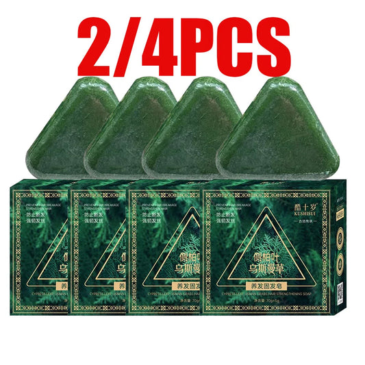2/4PCS Platycladus Leaves Usman Handmade Shampoo Soap Polygonum Multiflorum Herbal Extract Triangle Hair Strengthening Cleansing Peaceful Pleasures Health and Wellness