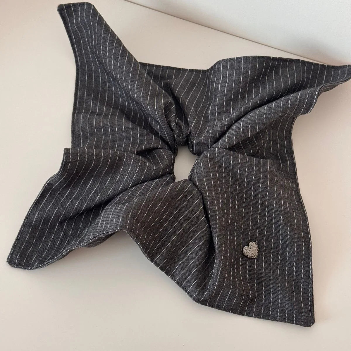 New Korean Stripe Polka Dot Metal Heart Hair Tie Elegant High Grade Square Scarf Large Hair Scrunchie Ponytail Holder Accessory Peaceful Pleasures Health and Wellness grey square
