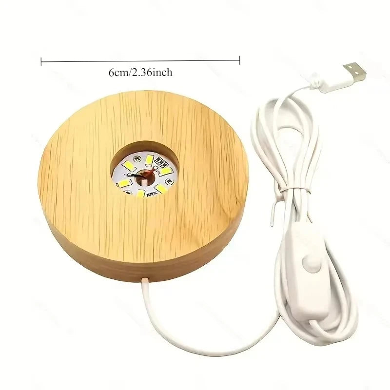 Wooden LED USB Display Light Base – Desktop Night Light Stand
