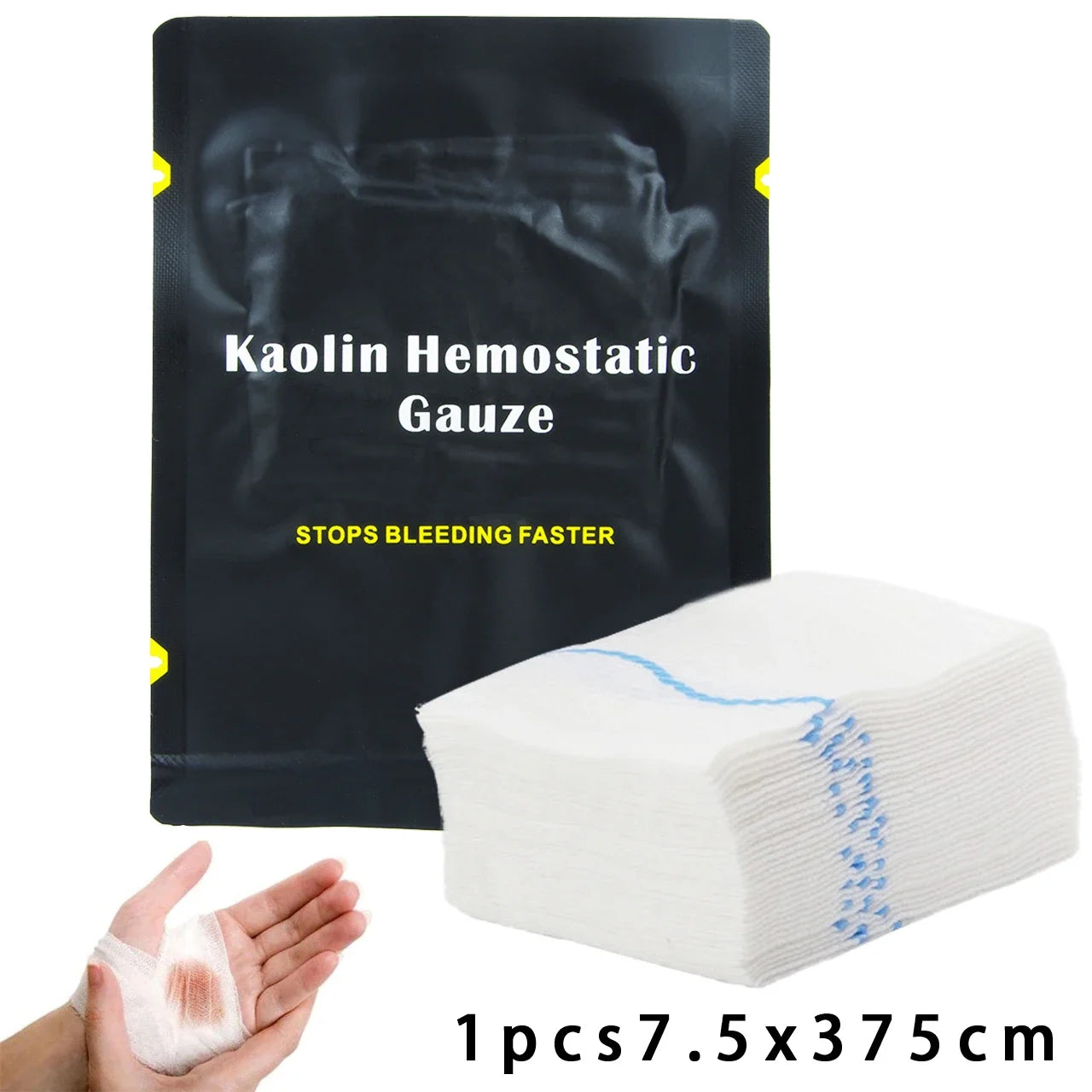 1.5/3.75M Hemostatic Kaolin Gauze Combat Emergency Trauma Z-Fold Soluble For Ifak Tactical First Aid Kit Medical Wound Dressing Peaceful Pleasures Health and Wellness 1pcs7.5x375cm