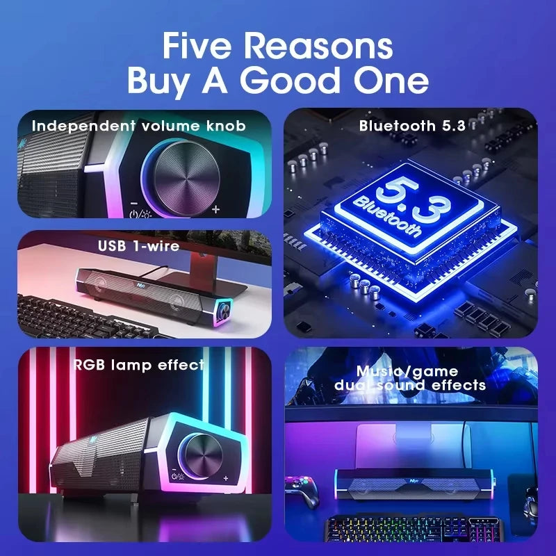 Bluetooth 5.0 Wired Wireless Computer Soundbar Speakers 4D Surround Stereo Sound with Subwoofer For Laptop PC Peaceful Pleasures Health and Wellness