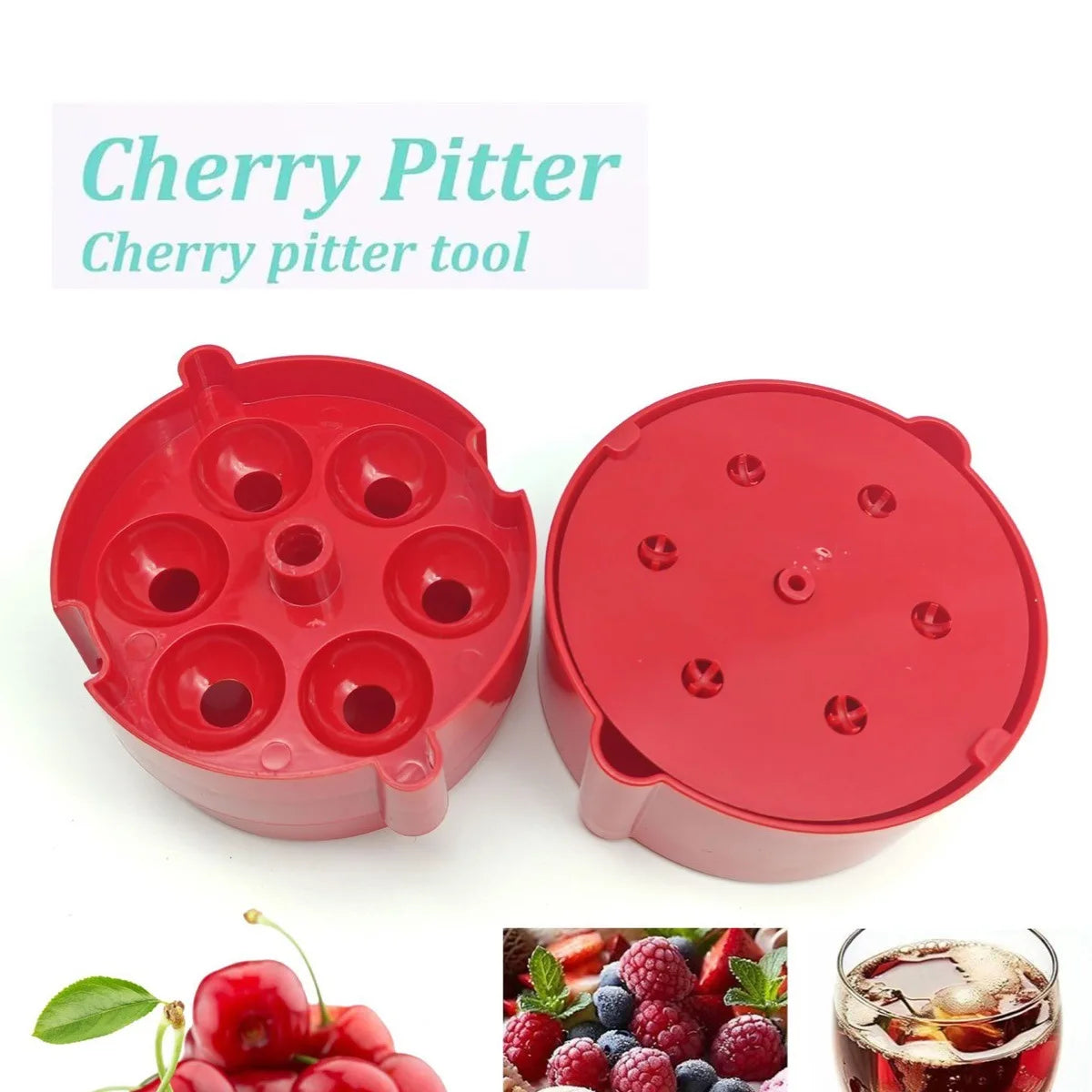 New Cherry Pitter Tool Olive Pitter Pit Remover Push Pull Seed Cherry Pitters Core Remover Portable Kitchen Seed Depitter Tool Peaceful Pleasures Health and Wellness Red