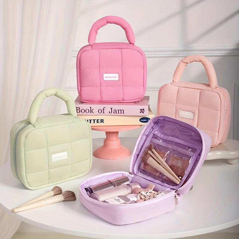 Large Puff Cosmetic Bag – Candy-Color Cotton-Filled Organizer
