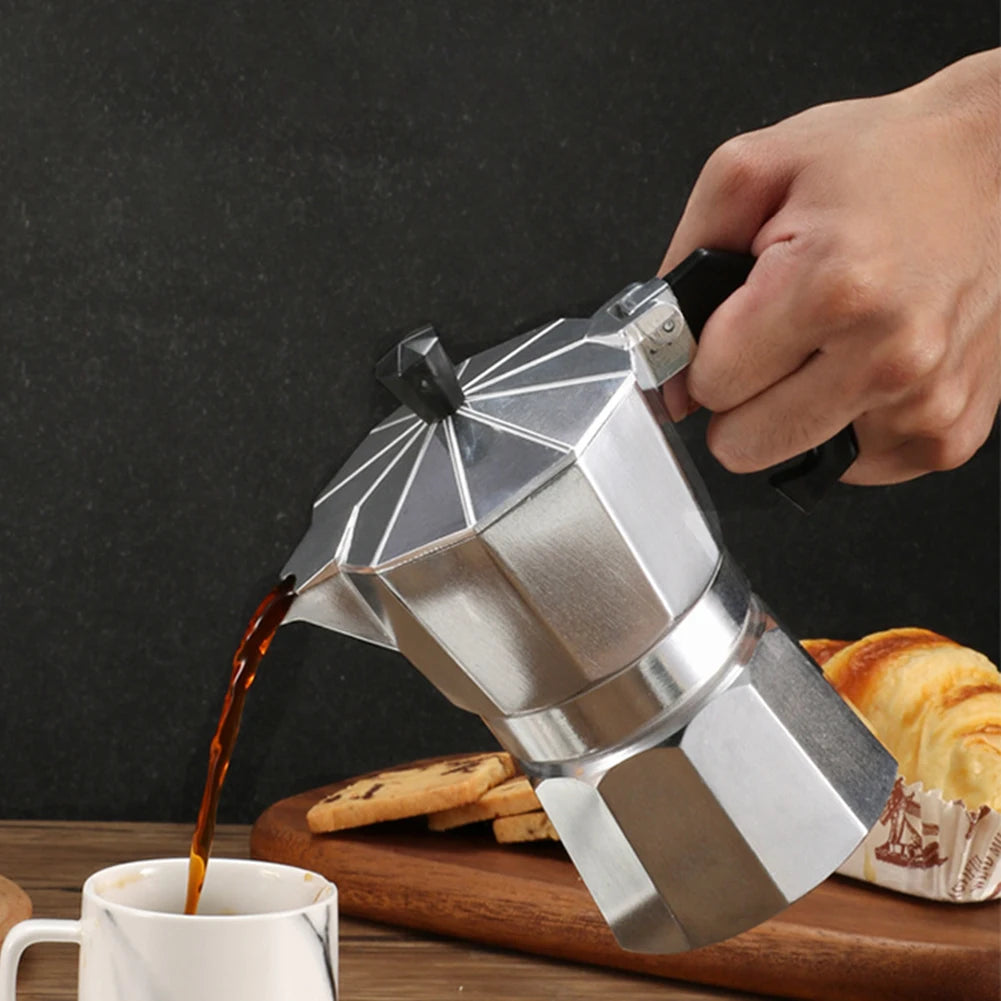 Octagonal Moka Pot Aluminum/Stainless Steel Stovetop Espressos Maker Multi-Purpose Coffee Pots for Outdoor Home Kitchen Office Peaceful Pleasures Health and Wellness