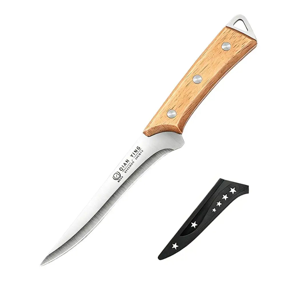 Professional Boning Knife | Stainless Steel & Wood Handle + Sheath