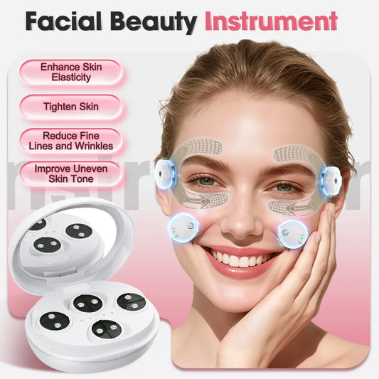 Micro-current Face/Eye Beauty Massager 660nm Red Light with Gel Patch Portable Pads Rejuvenation Dark Circles Eye Lines Remover Peaceful Pleasures Health and Wellness