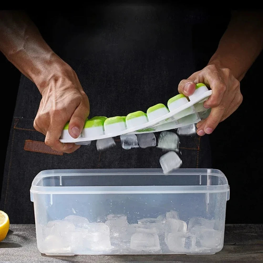 Silicone Ice Cube Tray with Lid – 14 Square Cubes Easy Release