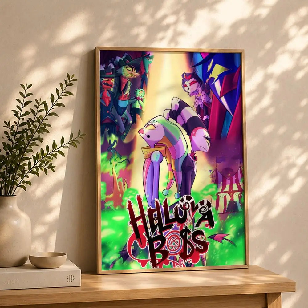 Animation H-Hazbin HotelS Poster HD Self Adhesive Waterproof Wall Art Ideal for Home Office Dorm Bedroom Great Gift Peaceful Pleasures Health and Wellness White13 15X20cmNoframe