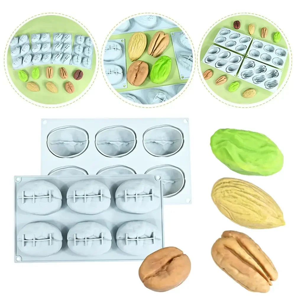 6 Cavity Nut Shaped Silicone Mold 3D Simulation Almond Pistachio Pecan Coffee Bean Mould Baking Tool for DIY Mousse Cake Pudding Peaceful Pleasures Health and Wellness